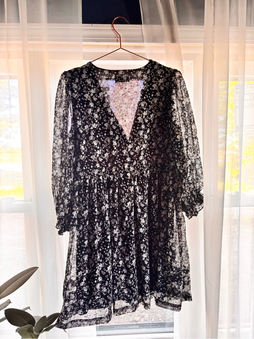 Altar'd State Black Floral Sheer Mini Dress